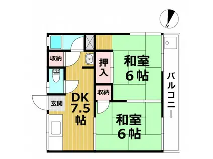 東泉ヶ丘ハイツ(2DK/2階)の間取り写真
