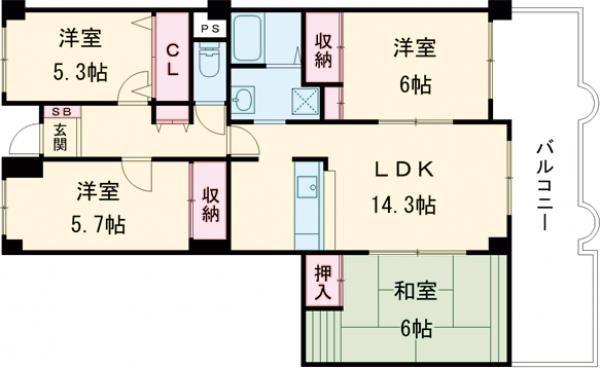 シャトゥ・ブランシェ(4LDK/7階)の間取り写真