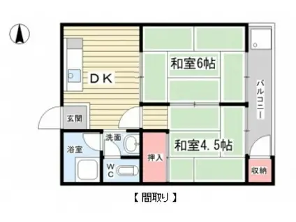 大宅マンション(2DK/2階)の間取り写真