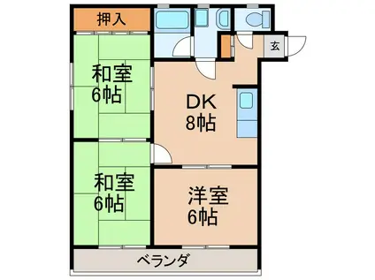 南海本線 紀ノ川駅 徒歩16分 3階建 築40年(3DK/1階)の間取り写真