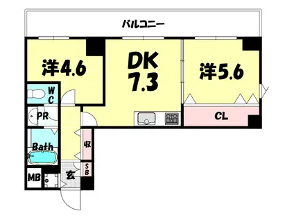 イトーピア三宮アーバンステージ(2DK/5階)の間取り写真