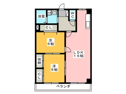 グランディールメッチェン(2LDK/3階)の間取り写真