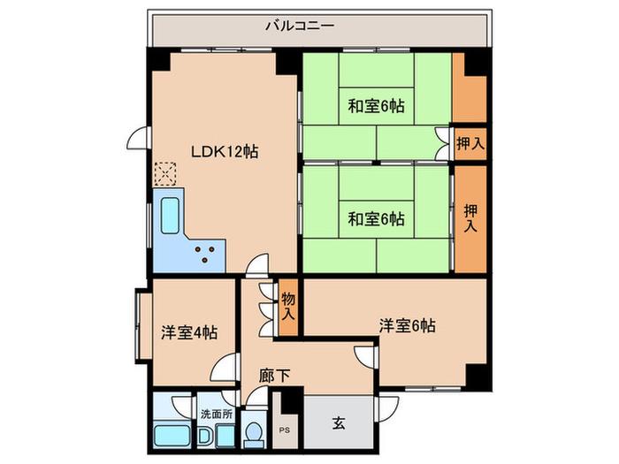 コーポエクセルパートI(4LDK/1階)の間取り写真