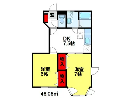 モント・ディダンス(2DK/1階)の間取り写真
