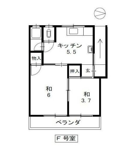 コーポはなやしき(2K/2階)の間取り写真