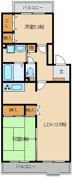 フィール野川B(2LDK/1階)の間取り写真