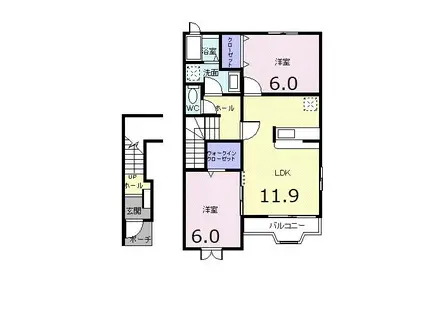 プロムナード1番館(2LDK/2階)の間取り写真