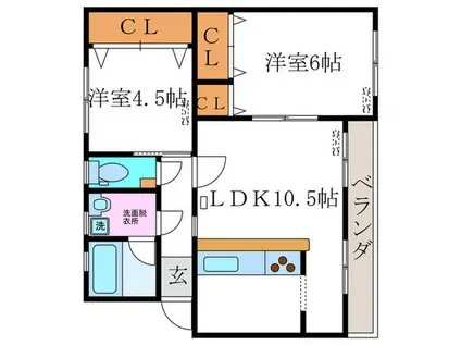 長岡天神ハイツA14棟(2LDK/5階)の間取り写真