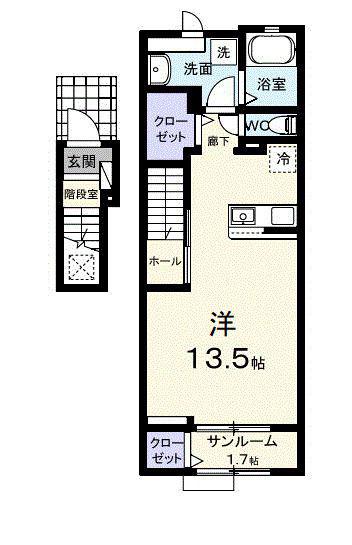 アドラブールD(ワンルーム/2階)の間取り写真