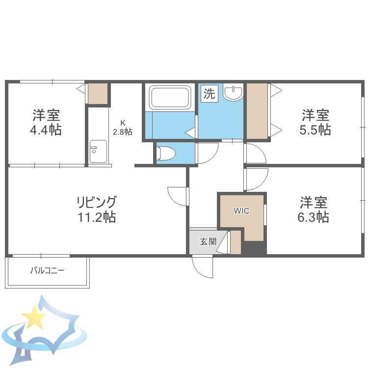 ボヌール手稲本町(3LDK/1階)の間取り写真