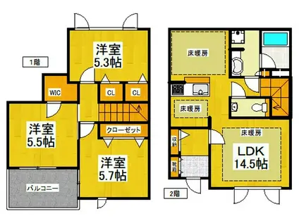 リンジュドゥプリムF(3LDK)の間取り写真