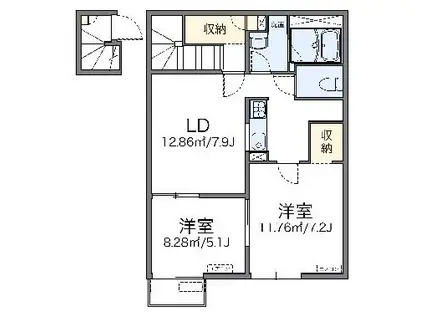 レオネクストハッピースクエア(2LDK/2階)の間取り写真