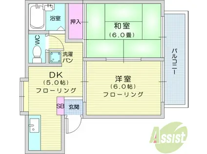 ラ・シャンブル櫻小路(2DK/2階)の間取り写真