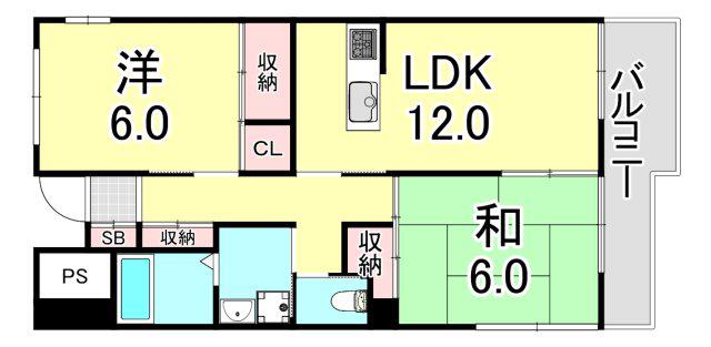 CASAベラヴィスタ福田(2LDK/4階)の間取り写真