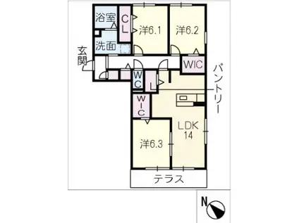 プロフーモ(3LDK/1階)の間取り写真