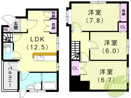 ハイツ南(3LDK/2階)の間取り写真