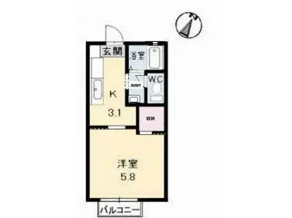 メゾンデラW C棟(1K/2階)の間取り写真