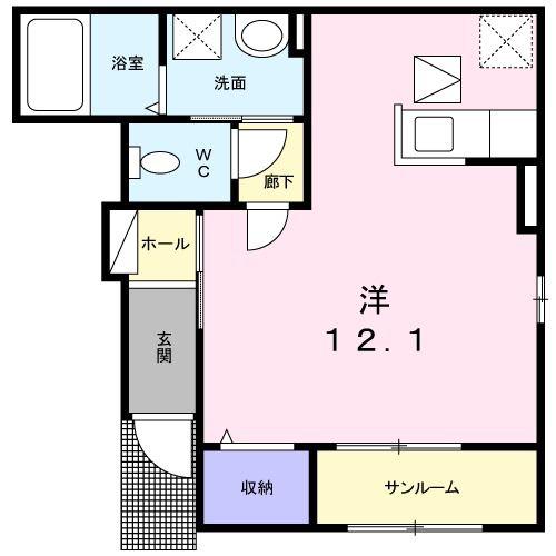 マイトレーヤ 呉(ワンルーム/1階)の間取り写真