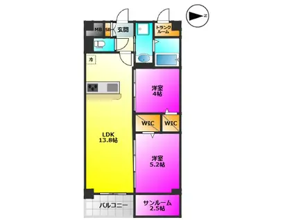 エルグランド春日(2LDK/5階)の間取り写真