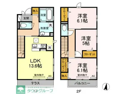 ファミールB(3LDK/1階)の間取り写真