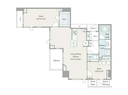 プラウド虎ノ門(2LDK/19階)の間取り写真