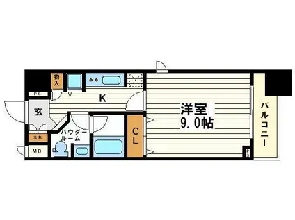 カスタリア堺筋本町(1K/2階)の間取り写真