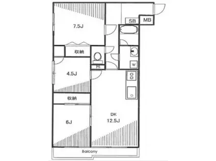 東中野ハイツ(3LDK/1階)の間取り写真