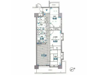セレーノ本町(3LDK/3階)の間取り写真