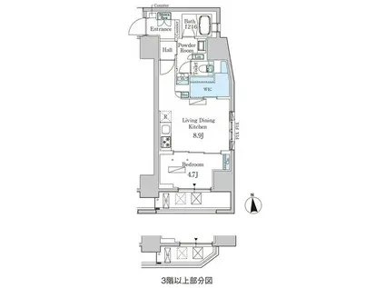 ルジュール神田須田町(1LDK/11階)の間取り写真