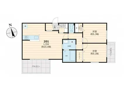 プルメリアオアシス(2LDK/2階)の間取り写真