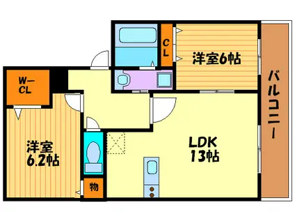 メルヴェーユA棟(2LDK/2階)の間取り写真