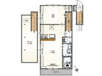 サンライズ聖蹟桜ヶ丘(1LDK/2階)の間取り写真