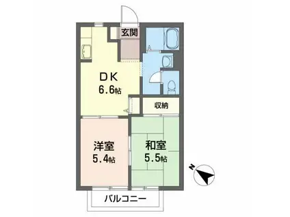 ベルハイム A(2DK/1階)の間取り写真