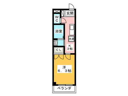 ガーデンプレイスSK(1K/3階)の間取り写真