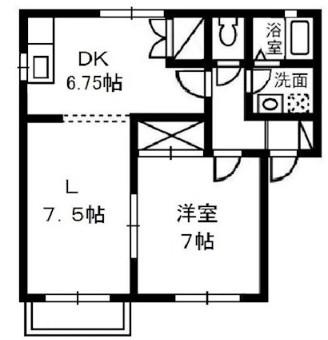 サニープレインD棟(1LDK/2階)の間取り写真