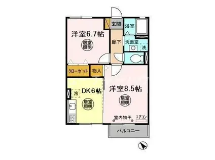 メゾンエクレール A(2DK/2階)の間取り写真