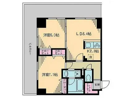 クレドラテース白河(2LDK/4階)の間取り写真