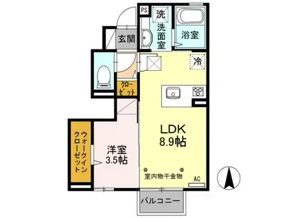 ドミール・II(ワンルーム/1階)の間取り写真