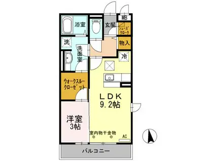 グローリーコート前九年(1LDK/1階)の間取り写真