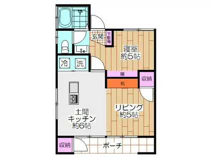 ワカミヤハイツ(1LDK/1階)の間取り写真