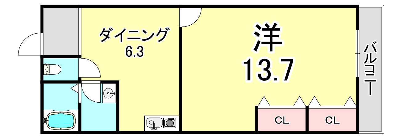 ヴァンクール高東町(1DK/3階)の間取り写真