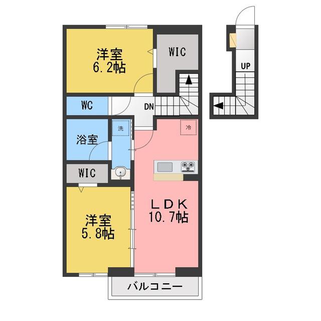 ラルブルボヌール(2LDK/2階)の間取り写真