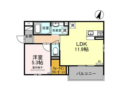 高倉山フラッツ(1LDK/2階)の間取り写真
