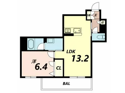 REMEMBRANCE西新町(1LDK/4階)の間取り写真