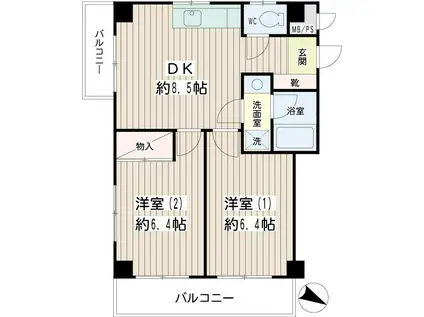 ハイツエスポワール(2DK/4階)の間取り写真