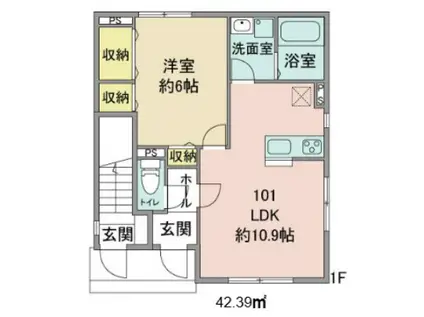 イーストアウルエー(1LDK/1階)の間取り写真