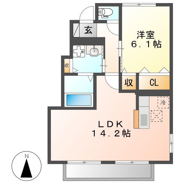 ソレアードV(1LDK/1階)の間取り写真