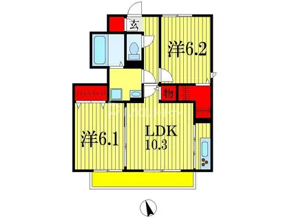 ひよどりパークA(2LDK/1階)の間取り写真