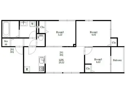 江戸川区東葛西4丁目MS(3LDK/2階)の間取り写真