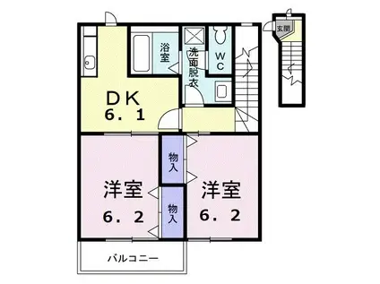 ロワイヤルフジガーデンA(2DK/2階)の間取り写真